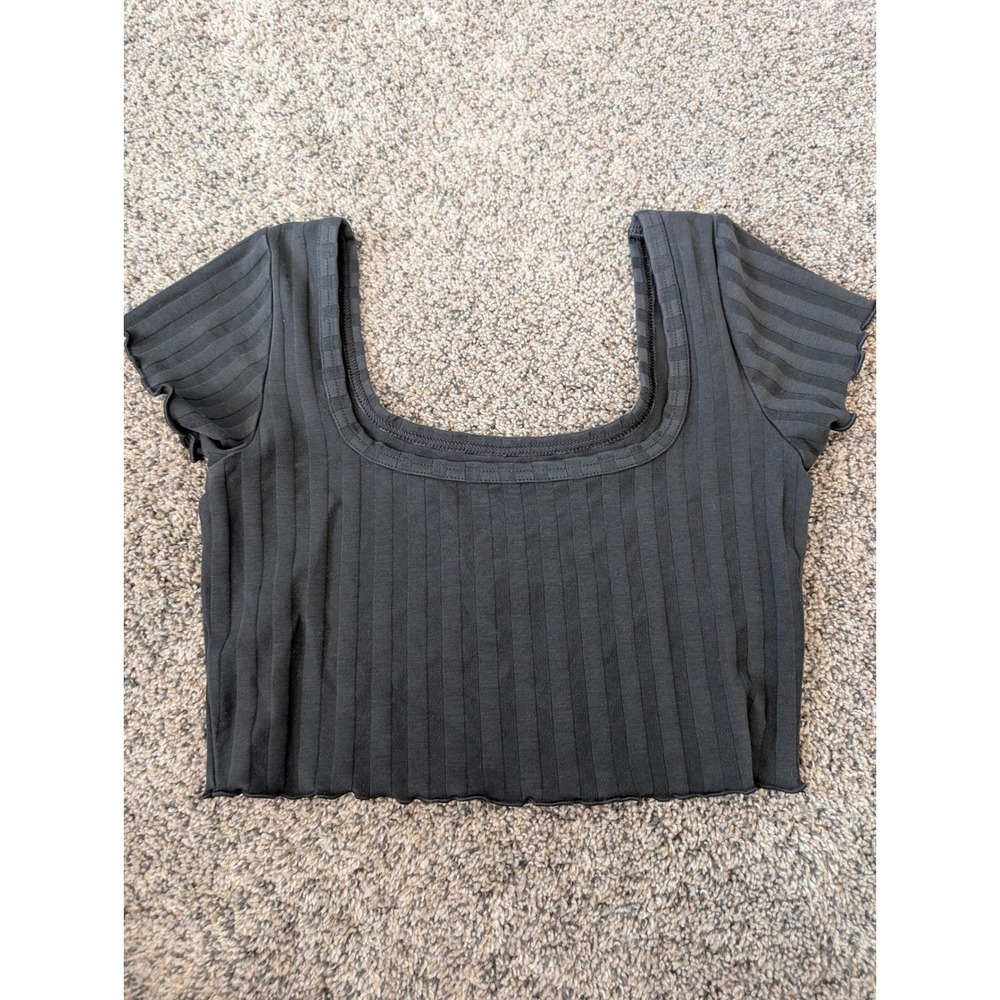 OFFLINE by Aerie‎ OG Original Ribbed Crop Top Charcoal Grey Square Neck XS NEW